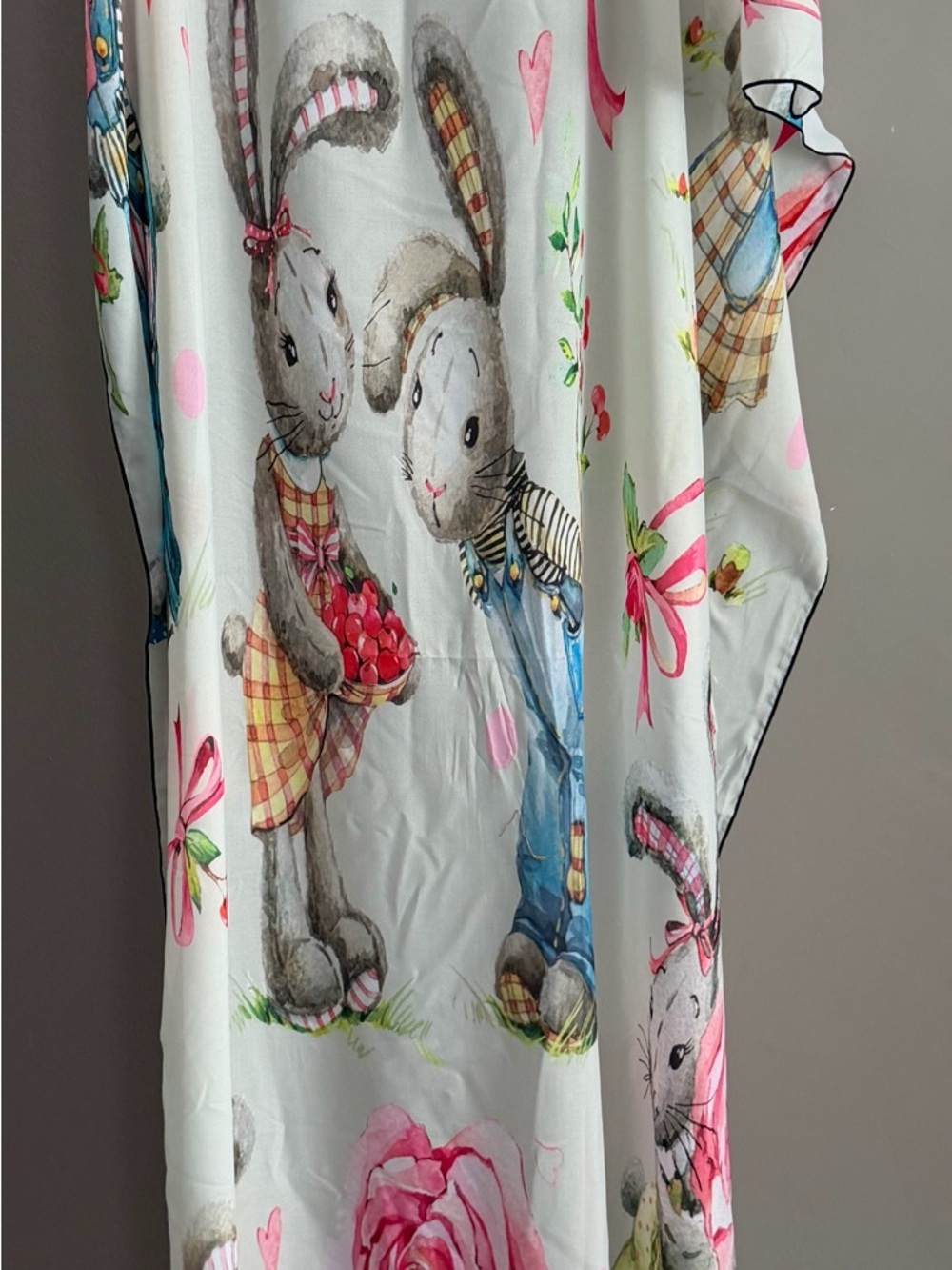 Watercolor Bunny Scarf Storybook Rabbit Long Luxury Wrap Rare Whimsical - Picture 8 of 8